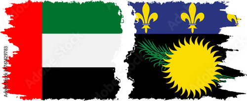 Guadeloupe and United Arab Emirates grunge flags connection vector