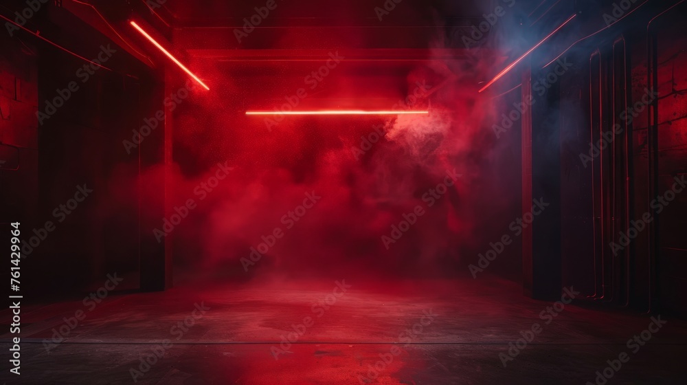 The dark stage shows, dark red background, an empty dark scene,