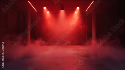 The dark stage shows  dark red background  an empty dark scene 