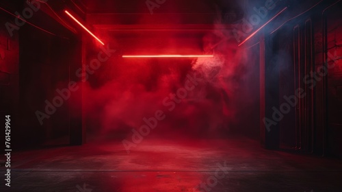 The dark stage shows  dark red background  an empty dark scene 