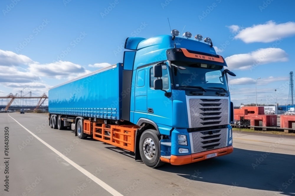 Global logistics scene  cargo ship, plane, truck in international port for import export operations