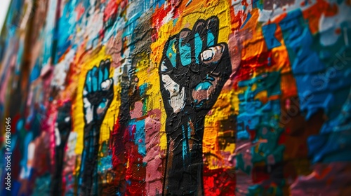 Unity and Strength Raised Fists Mural