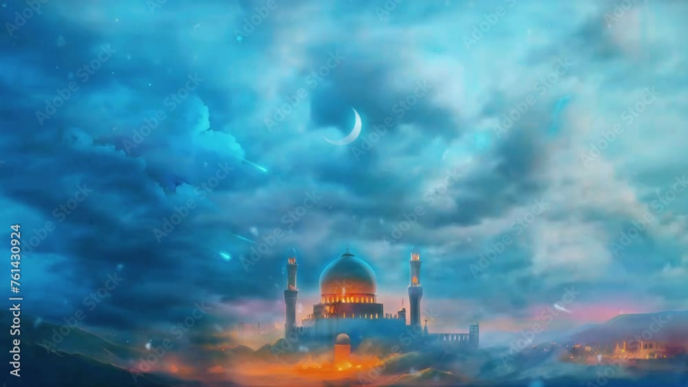 Celestial Elegance, The Enchanting Aura of a Mosque Beneath the Night Sky Celestial Elegance, The Enchanting Aura of a Mosque Beneath the Night Sky