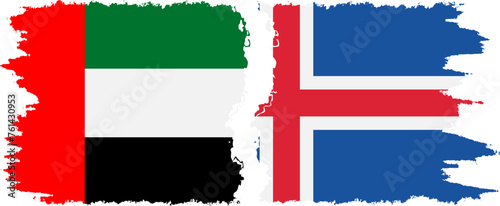 Iceland and United Arab Emirates grunge flags connection vector