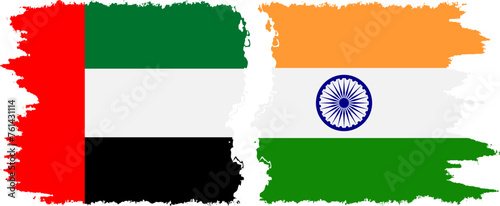India and United Arab Emirates grunge flags connection vector