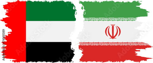 Iran and United Arab Emirates grunge flags connection vector
