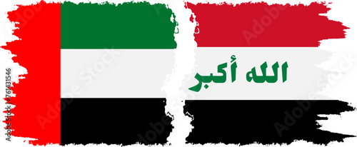 Iraq and United Arab Emirates grunge flags connection vector