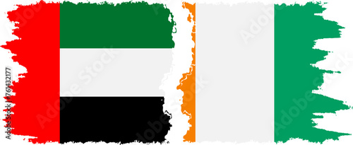 Ivory Coast and United Arab Emirates grunge flags connection vector