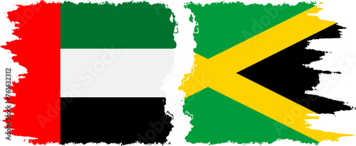 Jamaica and United Arab Emirates grunge flags connection vector