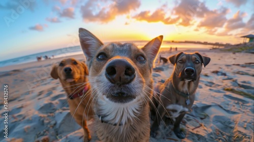 Beach Sunset with Pets