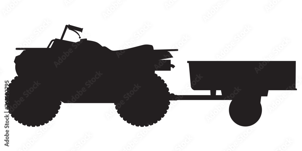 ATV with Utility Trailer in Silhouette