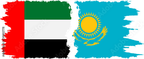 Kazakhstan and United Arab Emirates grunge flags connection vector