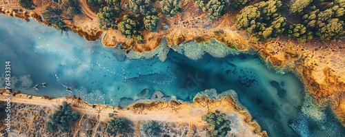 Aerial drone view of the colours and textures of Lake Dimboola