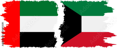 Kuwait and United Arab Emirates grunge flags connection vector
