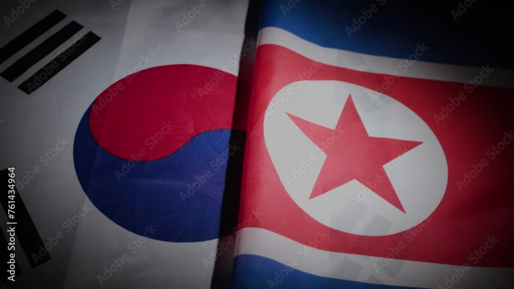 North Korea and South Korea country flags on turntable