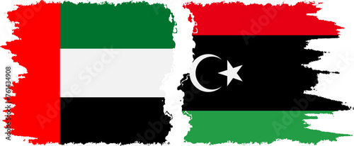 Libya and United Arab Emirates grunge flags connection vector