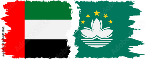 Macau and United Arab Emirates grunge flags connection vector