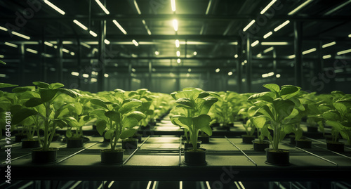 Sustainable Future: Seedlings Growing in an Industrial Indoor Vertical Farm
