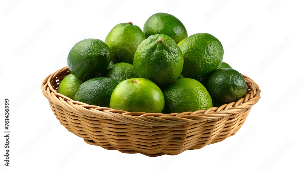 fresh limes in basket isolated on Transparent background. fresh limes in basket isolated on Transparent background.