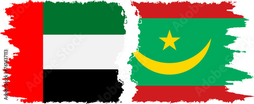 Mauritania and United Arab Emirates grunge flags connection vector