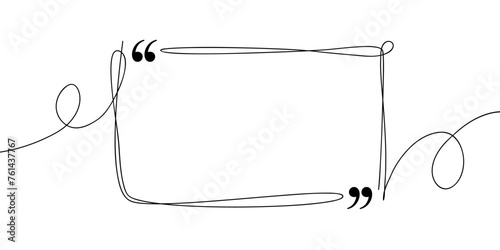 Quote frame. Continuous black lines with with quotation marks. Speech bubble line art. Hand drawn sketch outline. Vector illustration.	