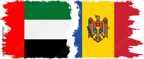 Moldova and United Arab Emirates grunge flags connection vector