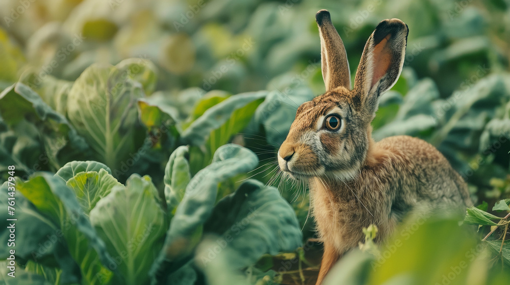A hare is having breakfast on a beautiful summer morning. A hare is having breakfast on a beautiful summer morning.