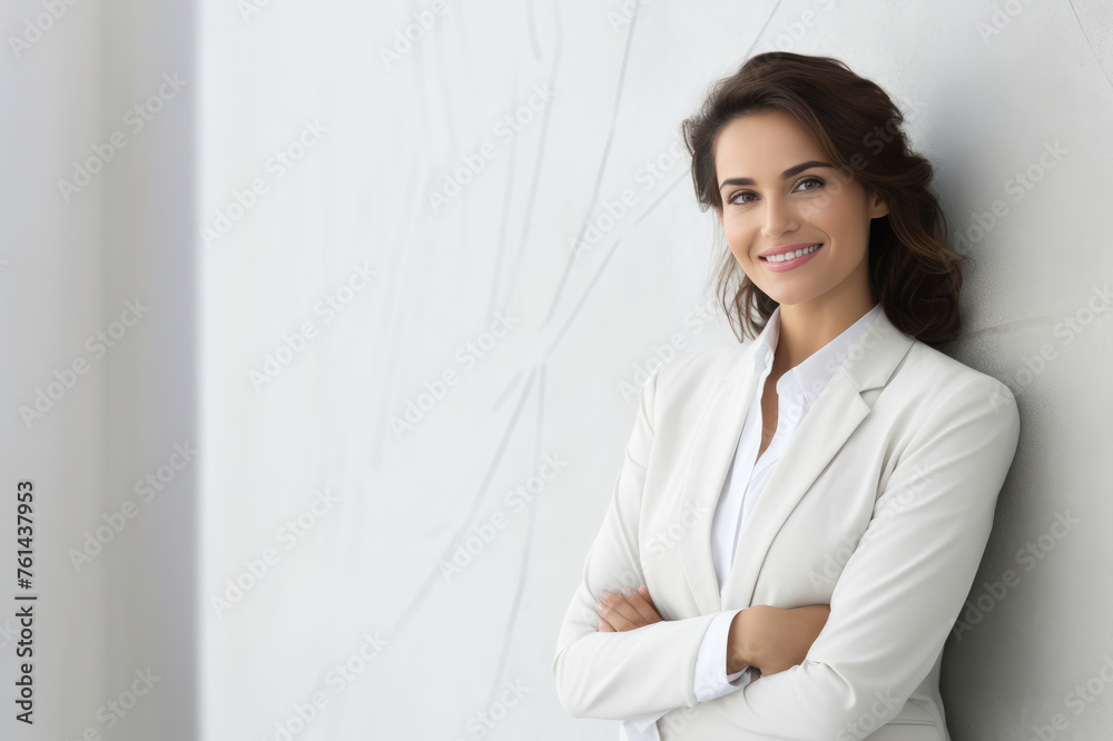 Professional woman in white blazer with warm smile Professional woman in white blazer with warm smile