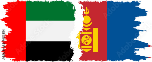 Mongolia and United Arab Emirates grunge flags connection vector