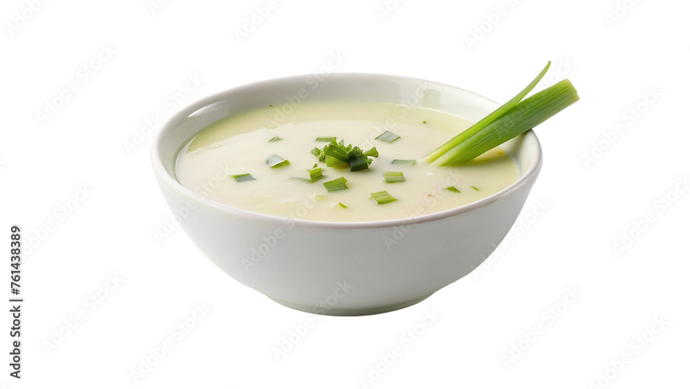 White bowl of creamy leek. isolated on transparent background. White bowl of creamy leek. isolated on transparent background.