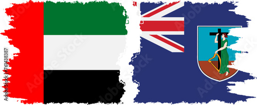 Montserrat and United Arab Emirates grunge flags connection vector.
