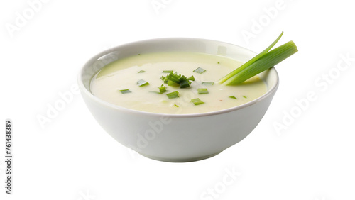White bowl of creamy leek. isolated on transparent background.
