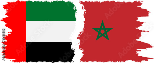 Morocco and United Arab Emirates grunge flags connection vector