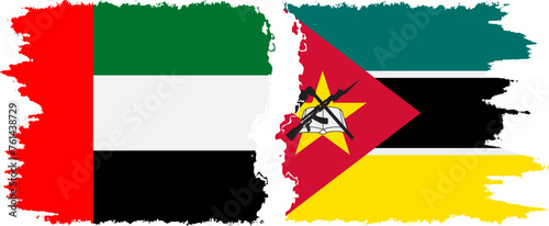 Mozambique and United Arab Emirates grunge flags connection vector