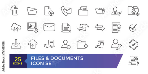 Document and File Related Vector Line Icons. Contains such Icons as Printer, Shredder, Legal Document, Archive, Handwriting