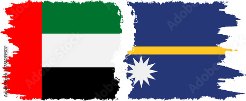 Nauru and United Arab Emirates grunge flags connection vector