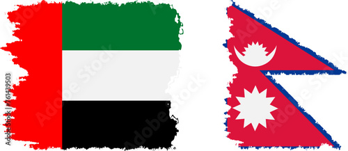 Nepal and United Arab Emirates grunge flags connection vector