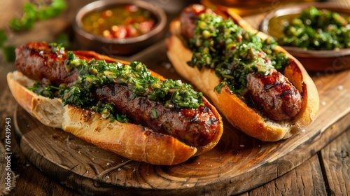 Argentinian Choripan on Bread with Chimichurri Sauce photo