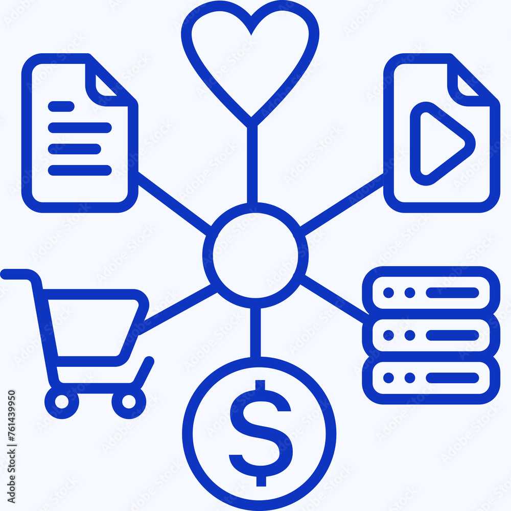 Content & Transit Network, Content Network Icon - Blue, Outline Content & Transit Network, Content Network Icon - Blue, Outline