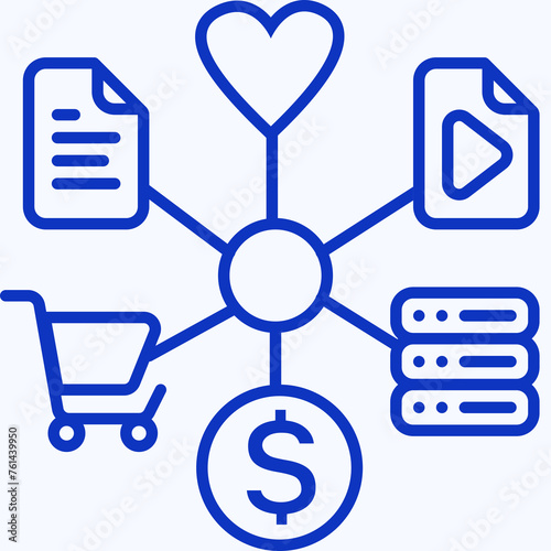 Content & Transit Network, Content Network Icon - Blue, Outline