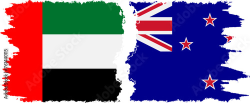 New Zealand and United Arab Emirates grunge flags connection vector