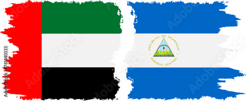 Nicaragua and United Arab Emirates grunge flags connection vector