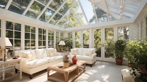 Sunroom with skylights creating a bright, airy atmosphere. photo