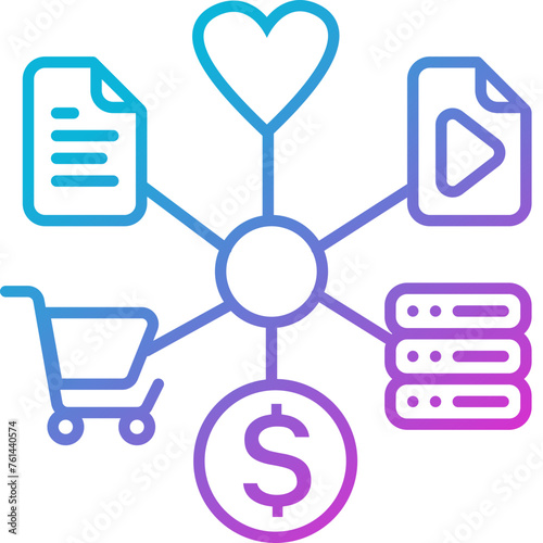 Content & Transit Network, Content Network Icon - Pink, Blue, Gradient, Outline