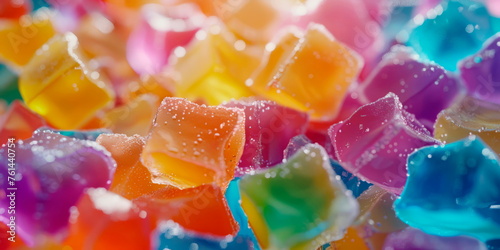pile of colorful gummy candies, showcasing their vibrant hues and chewy textures. Generative AI