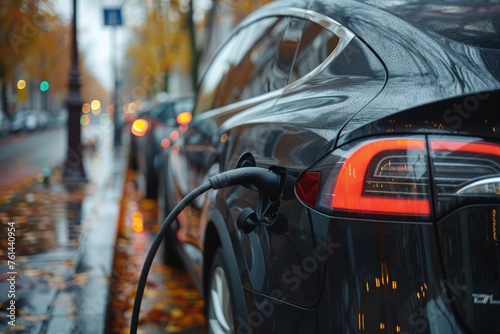 Black electric car charging