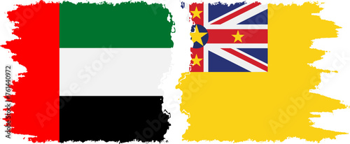Niue and United Arab Emirates grunge flags connection vector
