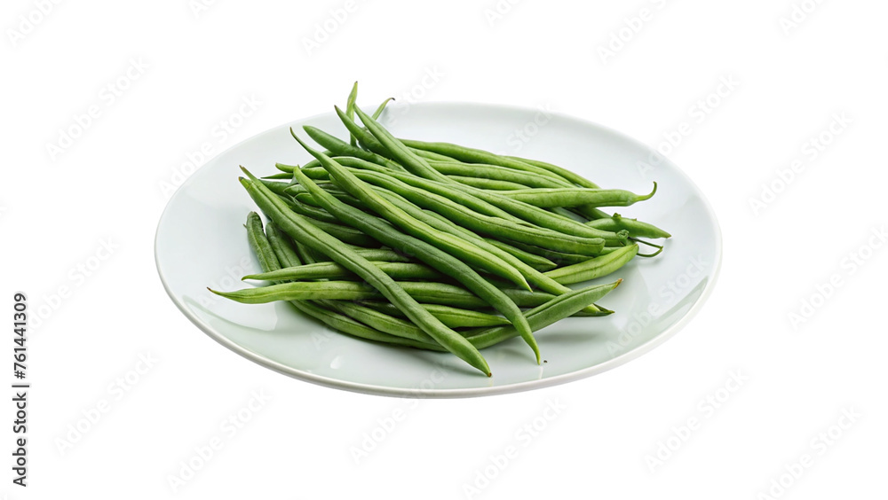 White plate fresh bush bean. isolated on transparent background. White plate fresh bush bean. isolated on transparent background.