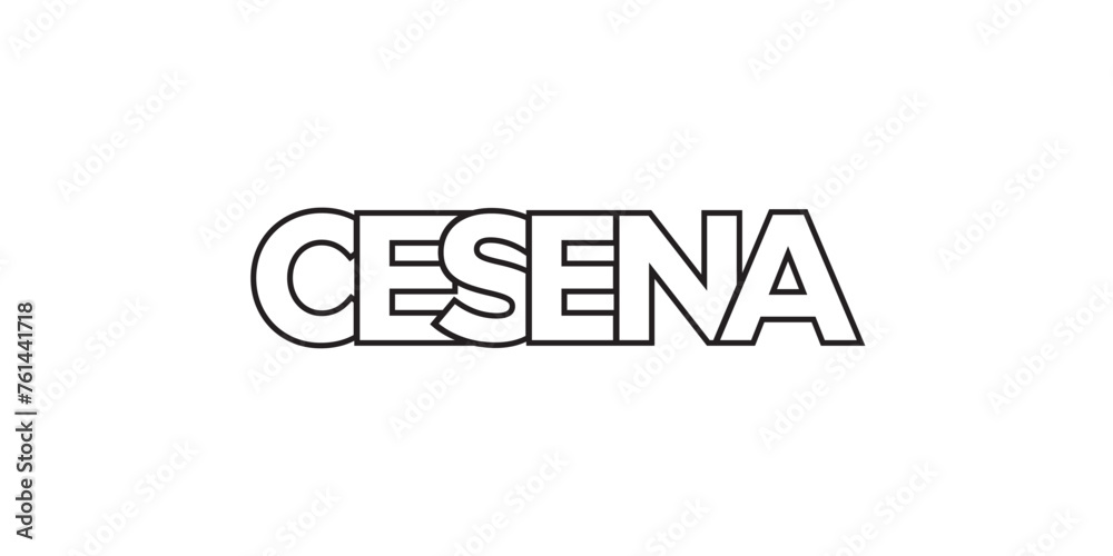 Cesena in the Italia emblem. The design features a geometric style, vector illustration with bold typography in a modern font. The graphic slogan lettering.