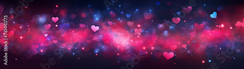 Abstract glowing pink and blue hearts on dark blue background.